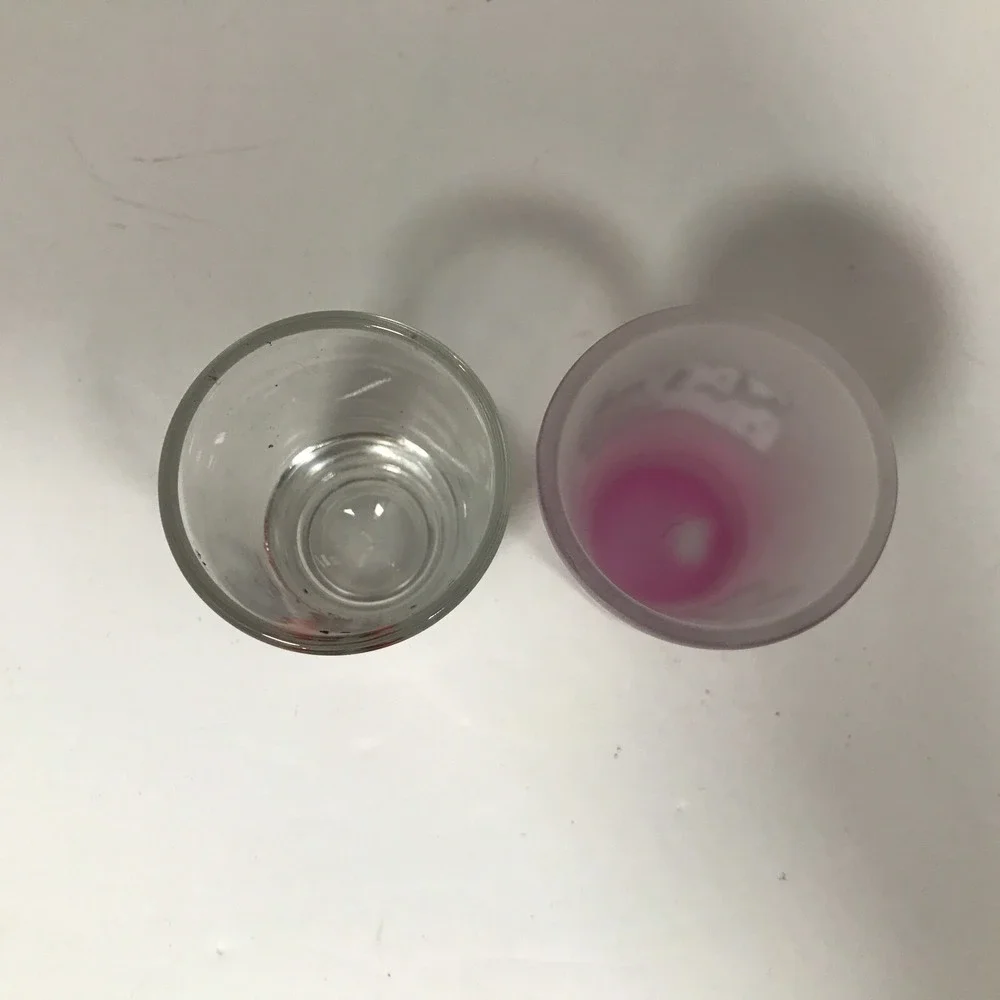 The Devils Panties Comic Shot Glass Set Clear Frosted Pink Fairy Graphic Barware